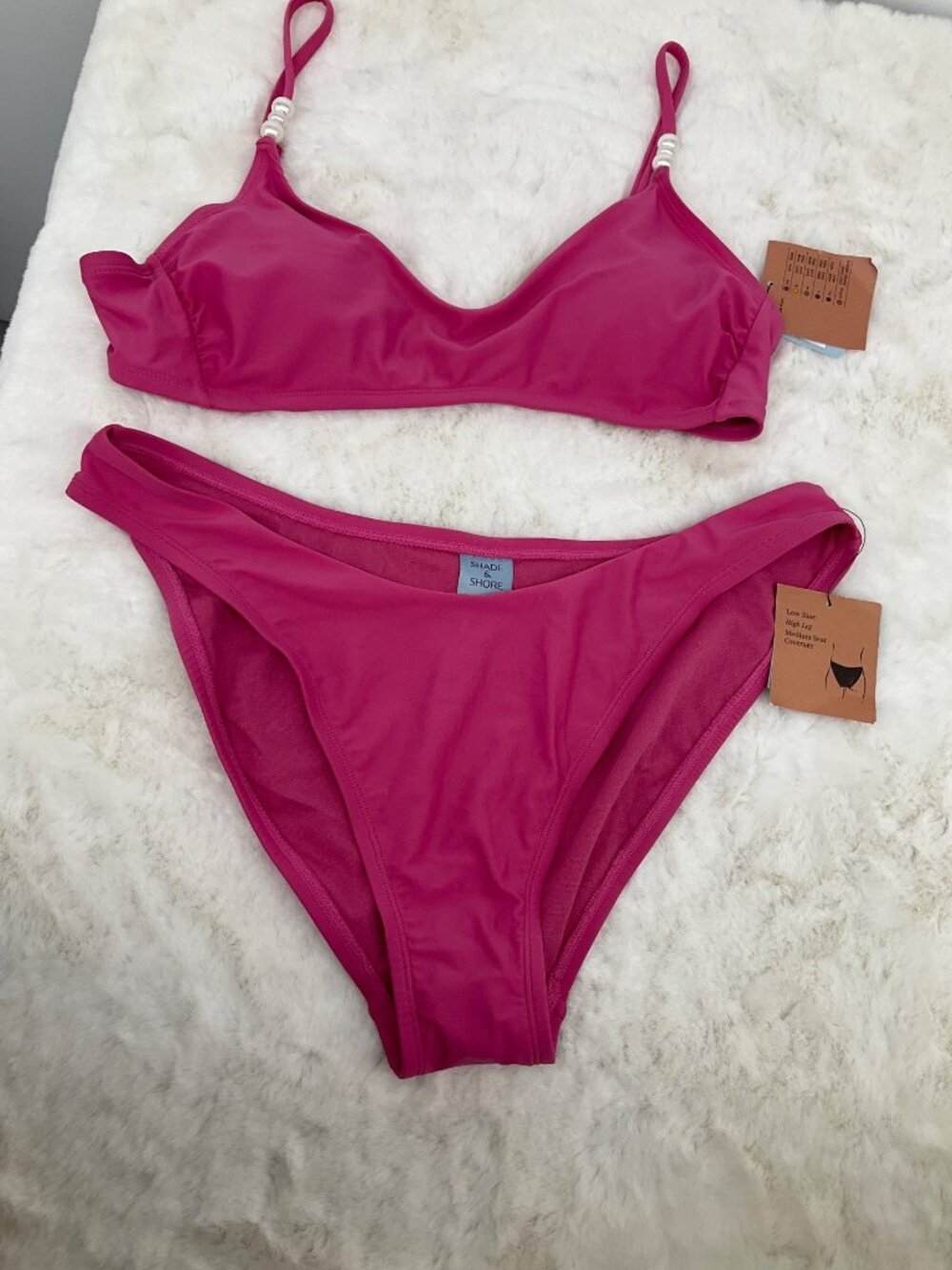 Shade & Shore Size L (12-14) Pink Bikini Set With Beaded Strap Detail Low Rise - Picture 4 of 9